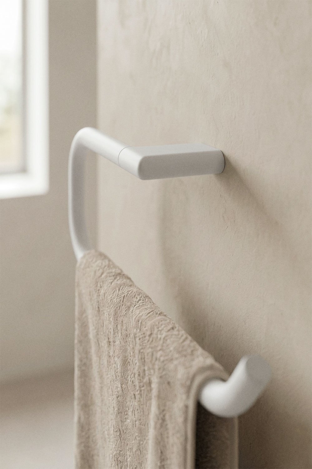 Toallero de pared con barra 30 cm para baño en acero inoxidable blanco Rovent, imagen de galer&iacute;a 2