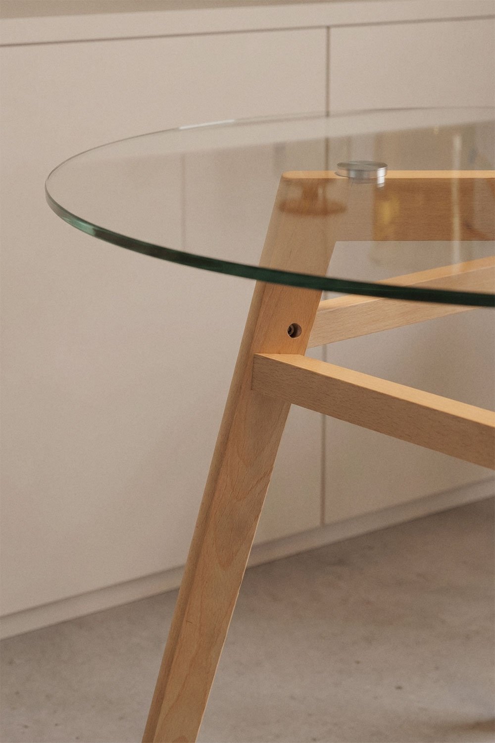 Mesa de comedor redonda Ø100 cm en cristal y madera de haya Scand Nordic    , imagen de galer&iacute;a 2