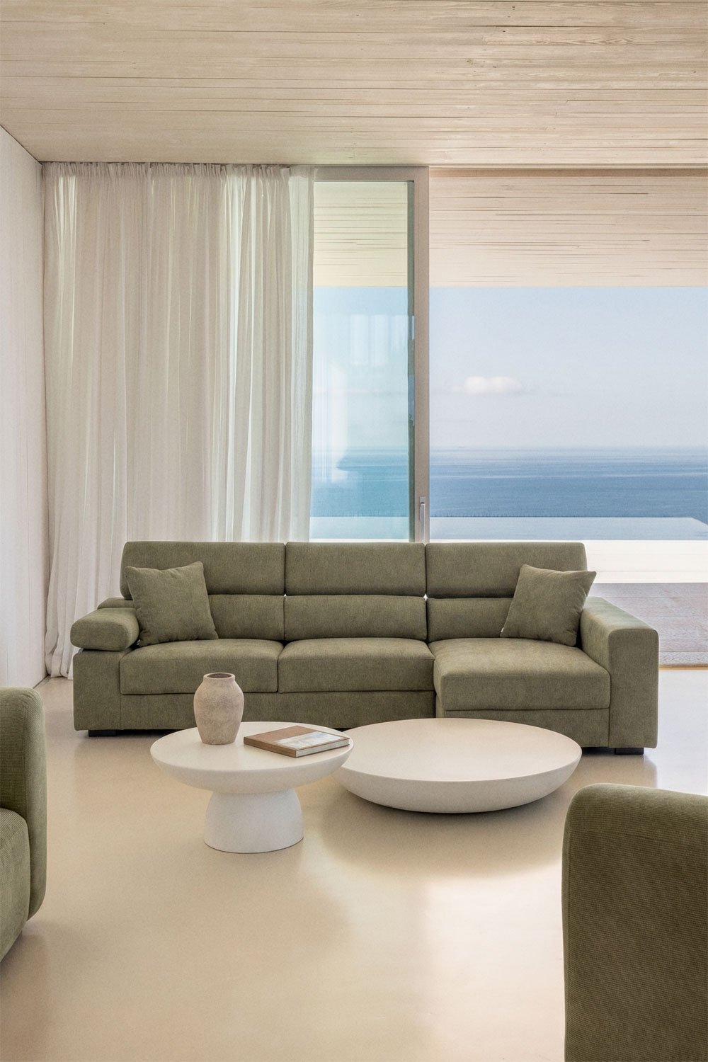 Sofá chaise longue derecho de 3 plazas con reposacabezas regulable y asientos deslizantes Aramis, imagen de galer&iacute;a 1