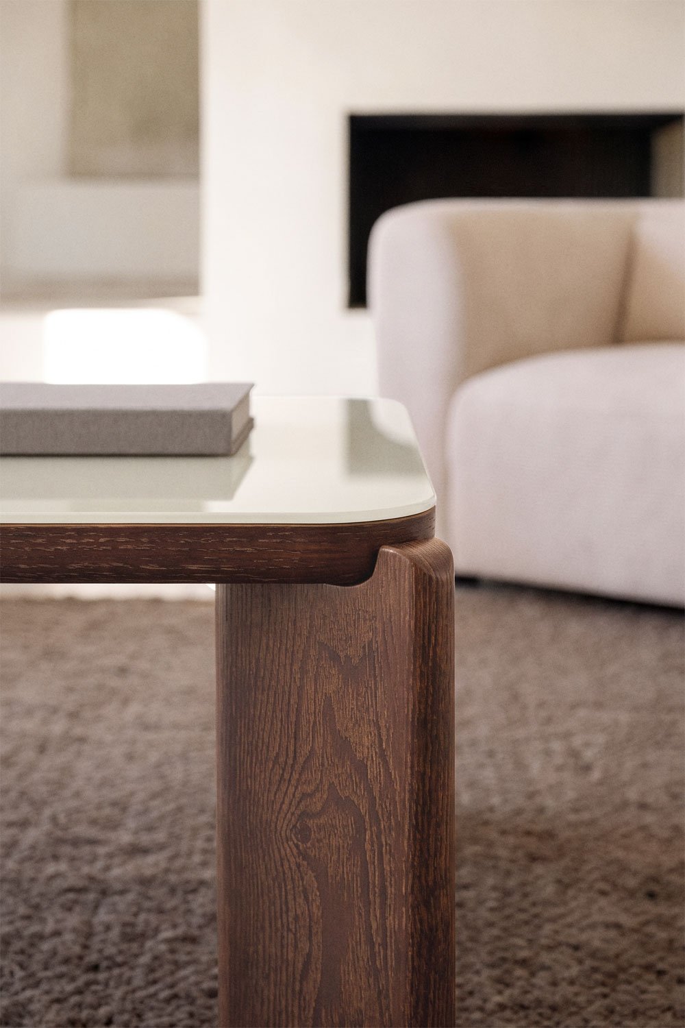 Mesa de centro cuadrada 80x80 cm en vidrio templado y MDF Nilea, imagen de galer&iacute;a 2