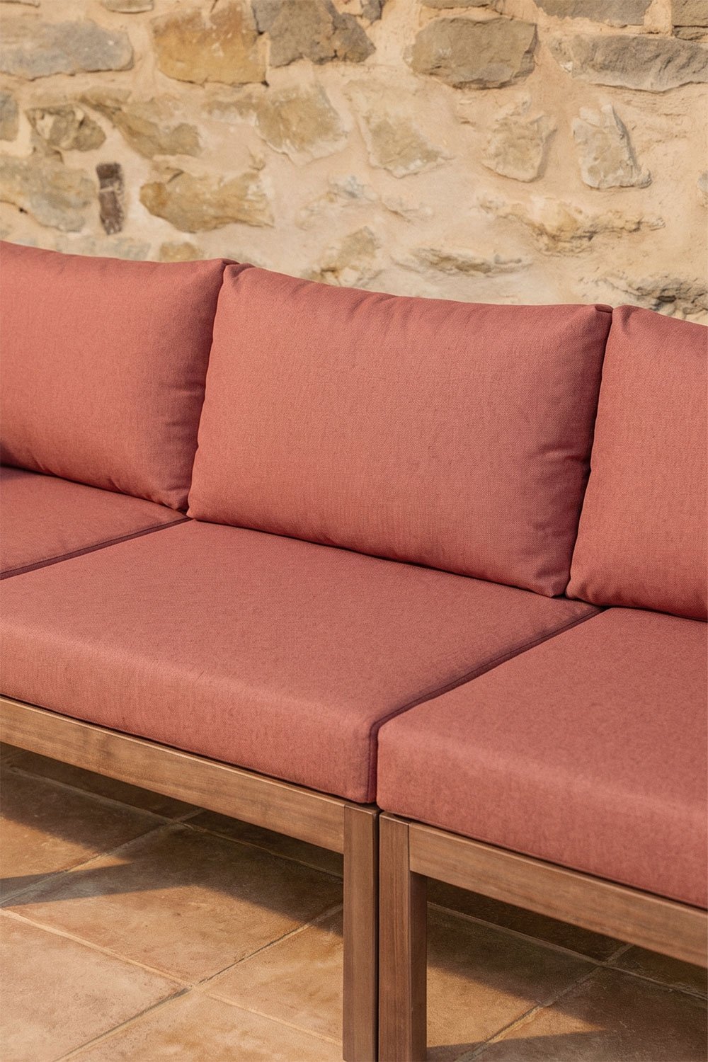 Conjunto de jardín con sofá modular de 3 piezas con reposabrazos y mesa de centro en madera de acacia Branson , imagen de galer&iacute;a 2