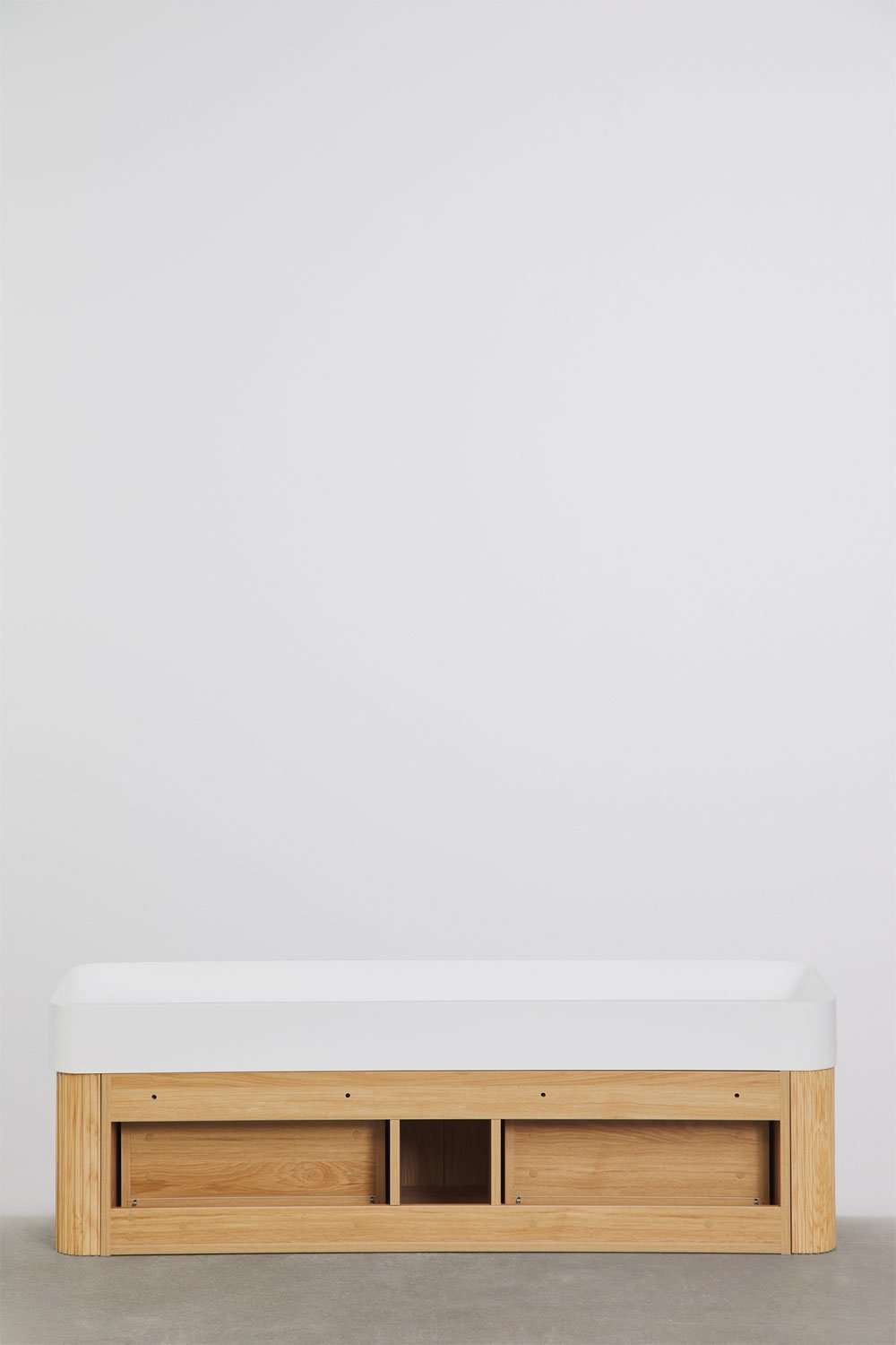 Conjunto de mueble de baño suspendido 130x45 cm en madera con lavabo integrado Saioa, imagen de galer&iacute;a 9