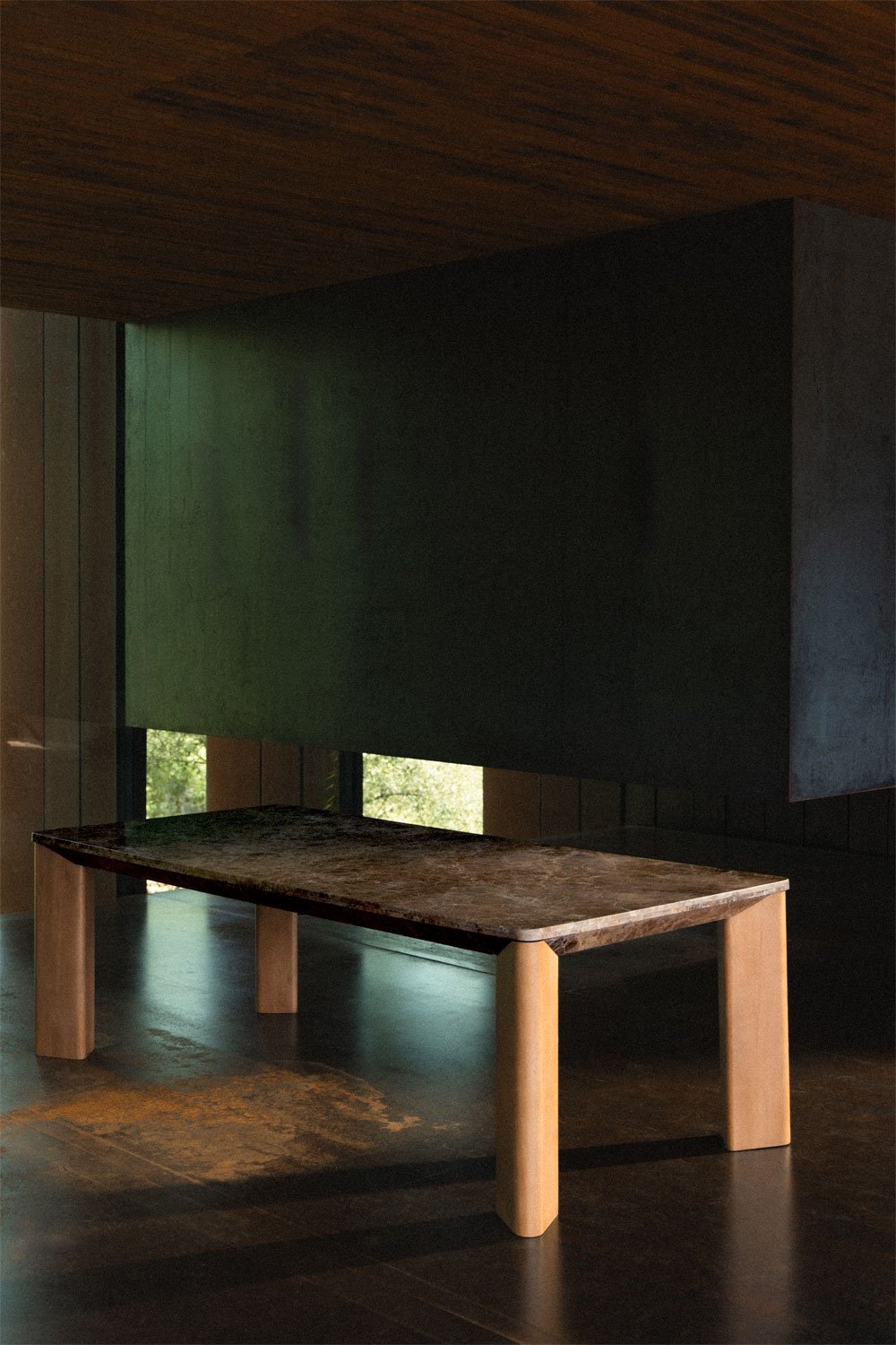 Mesa de comedor rectangular 240x110 cm en madera de mango y mármol Garsea, imagen de galer&iacute;a 1