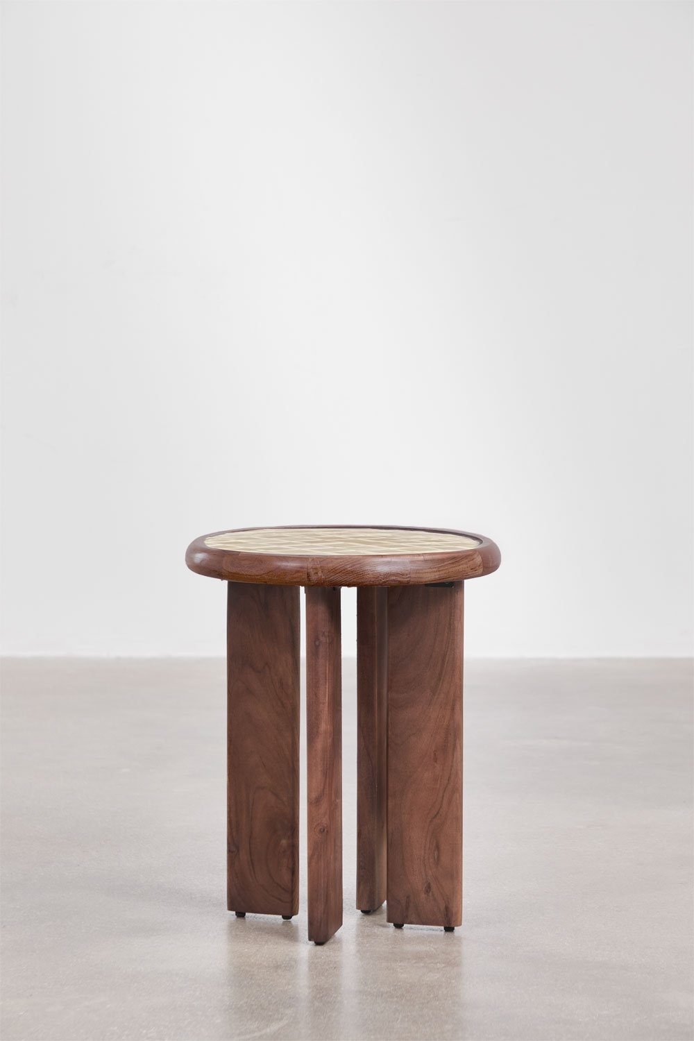 Mesita de noche Ø40 cm en azulejos y madera de acacia Aitana, imagen de galer&iacute;a 3