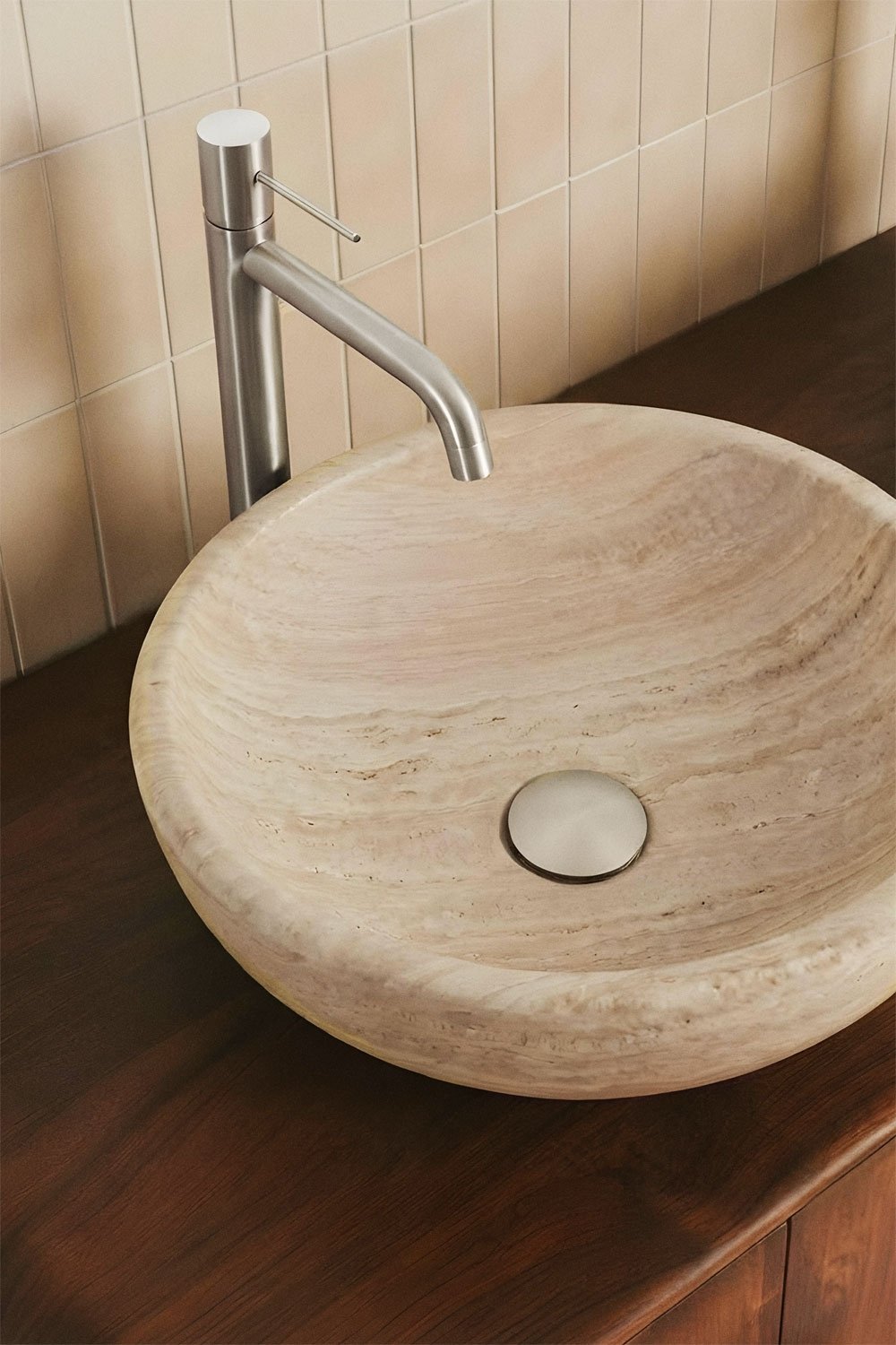 Conjunto de mueble de baño doble suspendido 130x45 cm en madera de mango y piedra natural Kivalina, imagen de galer&iacute;a 2