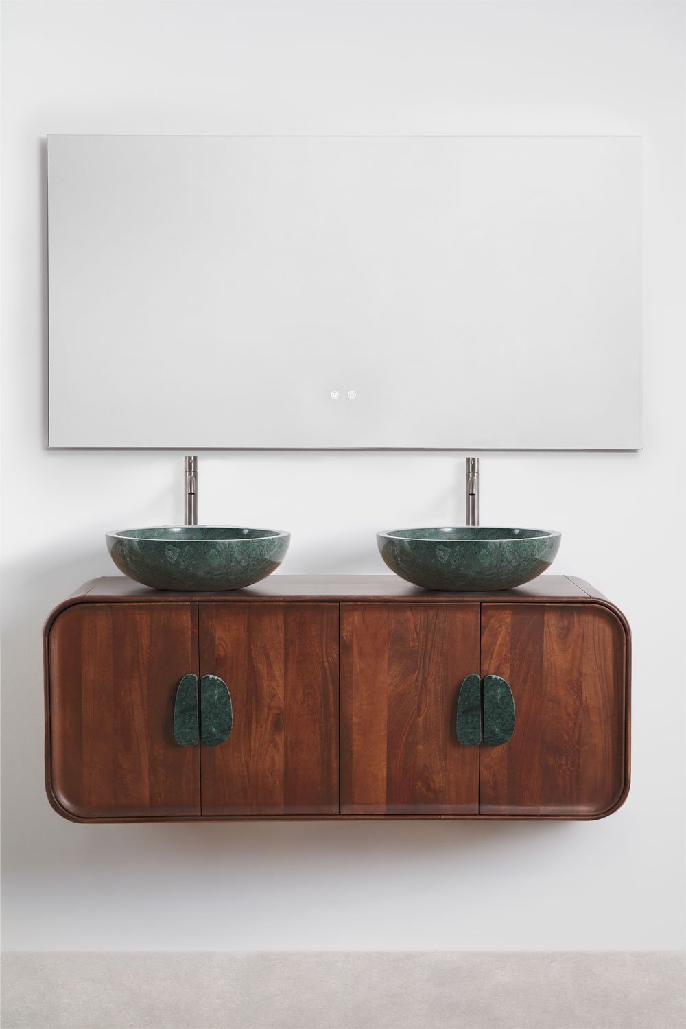 Conjunto de mueble de baño doble suspendido 130x45 cm en madera de mango y piedra natural Kivalina, imagen de galer&iacute;a 3