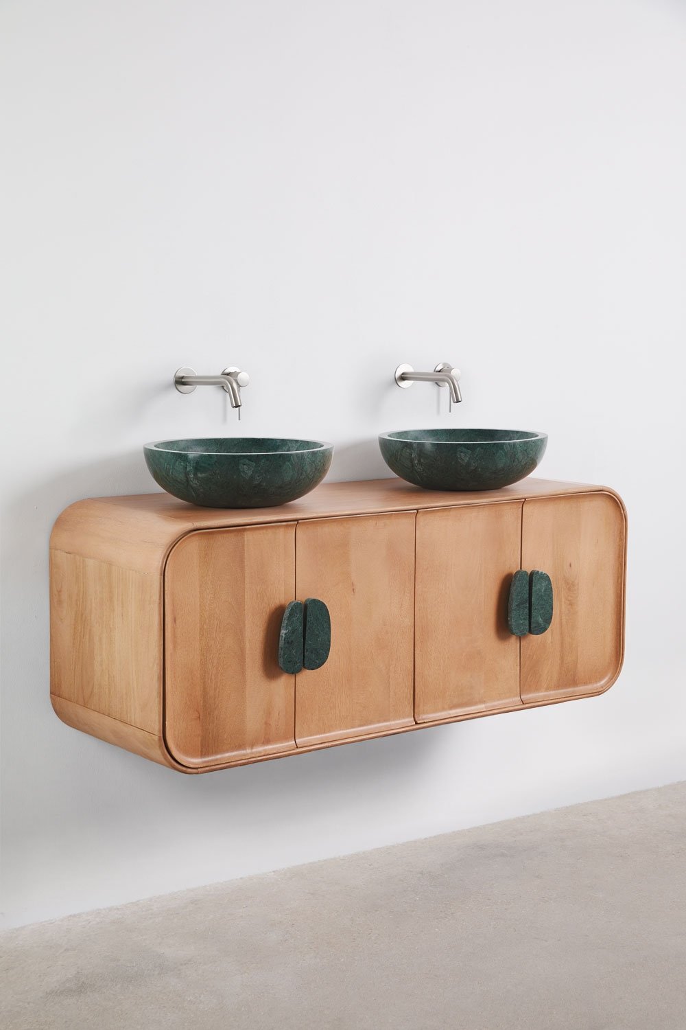 Conjunto de mueble de baño doble suspendido 130x45 cm en madera de mango y piedra natural Kivalina, imagen de galer&iacute;a 4