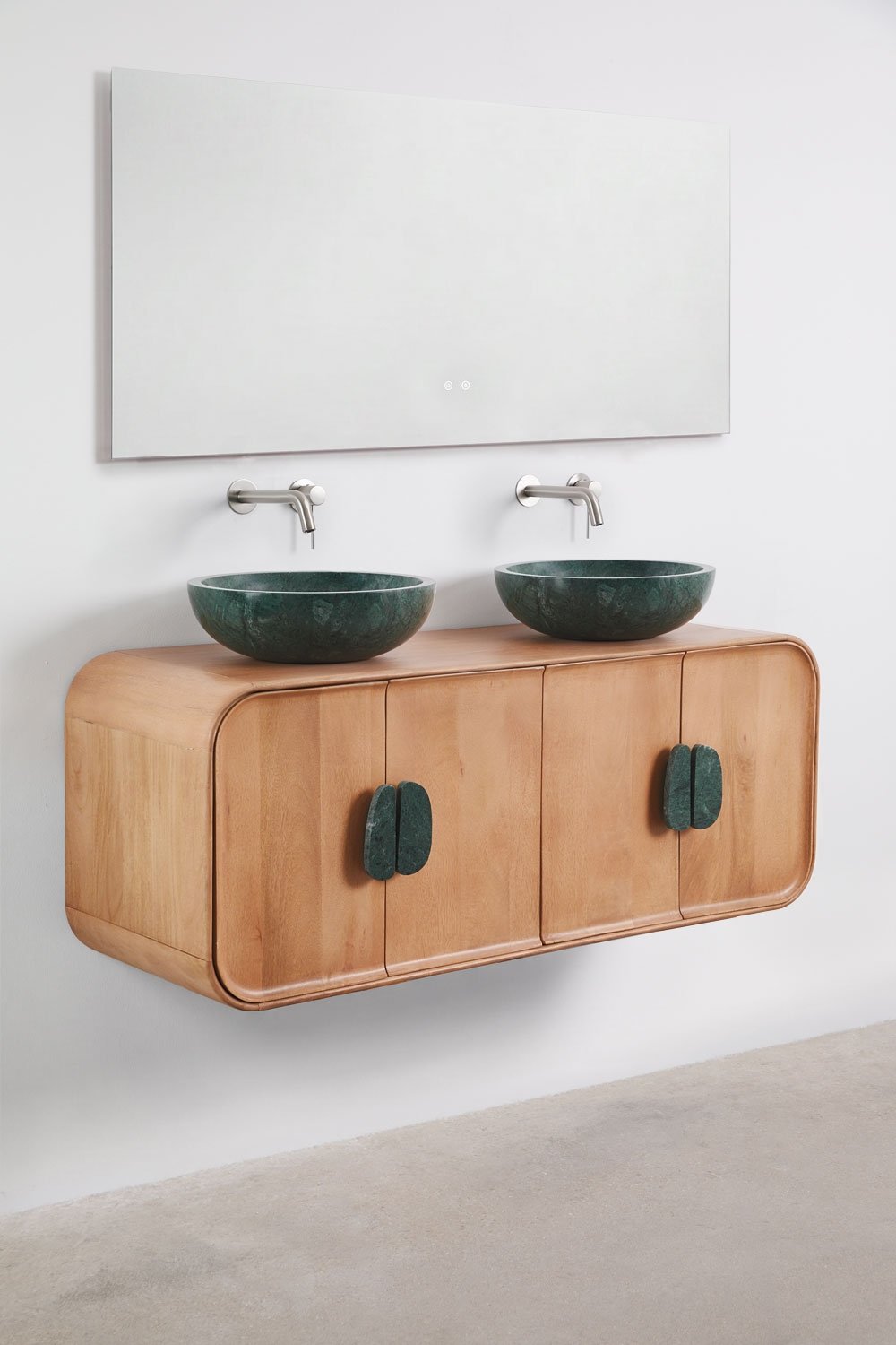 Conjunto de mueble de baño doble suspendido 130x45 cm en madera de mango y piedra natural Kivalina, imagen de galer&iacute;a 4