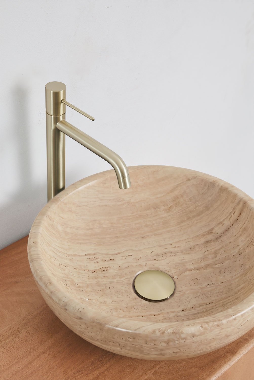 Conjunto de mueble de baño doble suspendido 130x45 cm en madera de mango y piedra natural Kivalina, imagen de galer&iacute;a 5