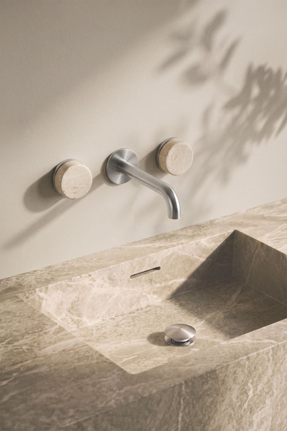 Set de grifo de lavabo empotrado en piedra natural Gilstoin y válvula de desagüe para lavabo tipo Click-Clack en latón Orveta, imagen de galer&iacute;a 1