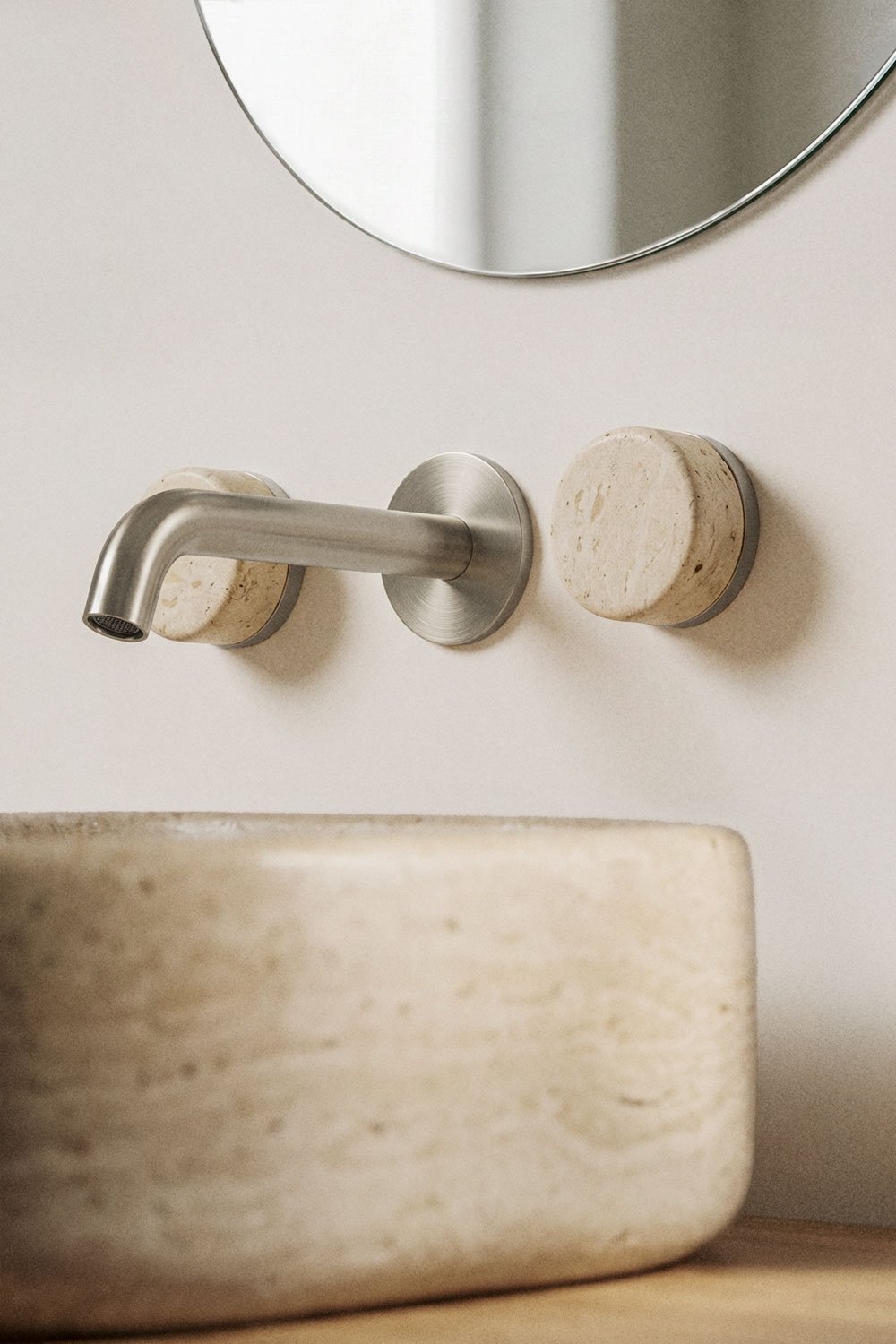 Set de grifo de lavabo empotrado en piedra natural Gilstoin y válvula de desagüe para lavabo tipo Click-Clack en latón Orveta, imagen de galer&iacute;a 2