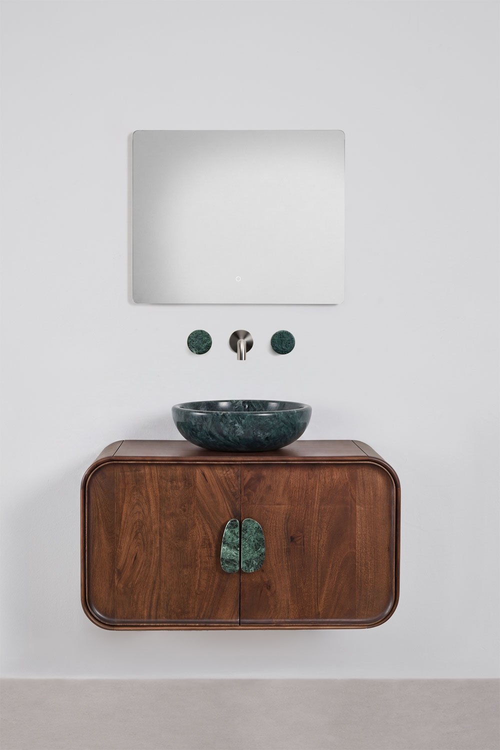 Conjunto de mueble de baño suspendido 95x45 cm en madera de mango y piedra natural Kivalina, imagen de galer&iacute;a 1