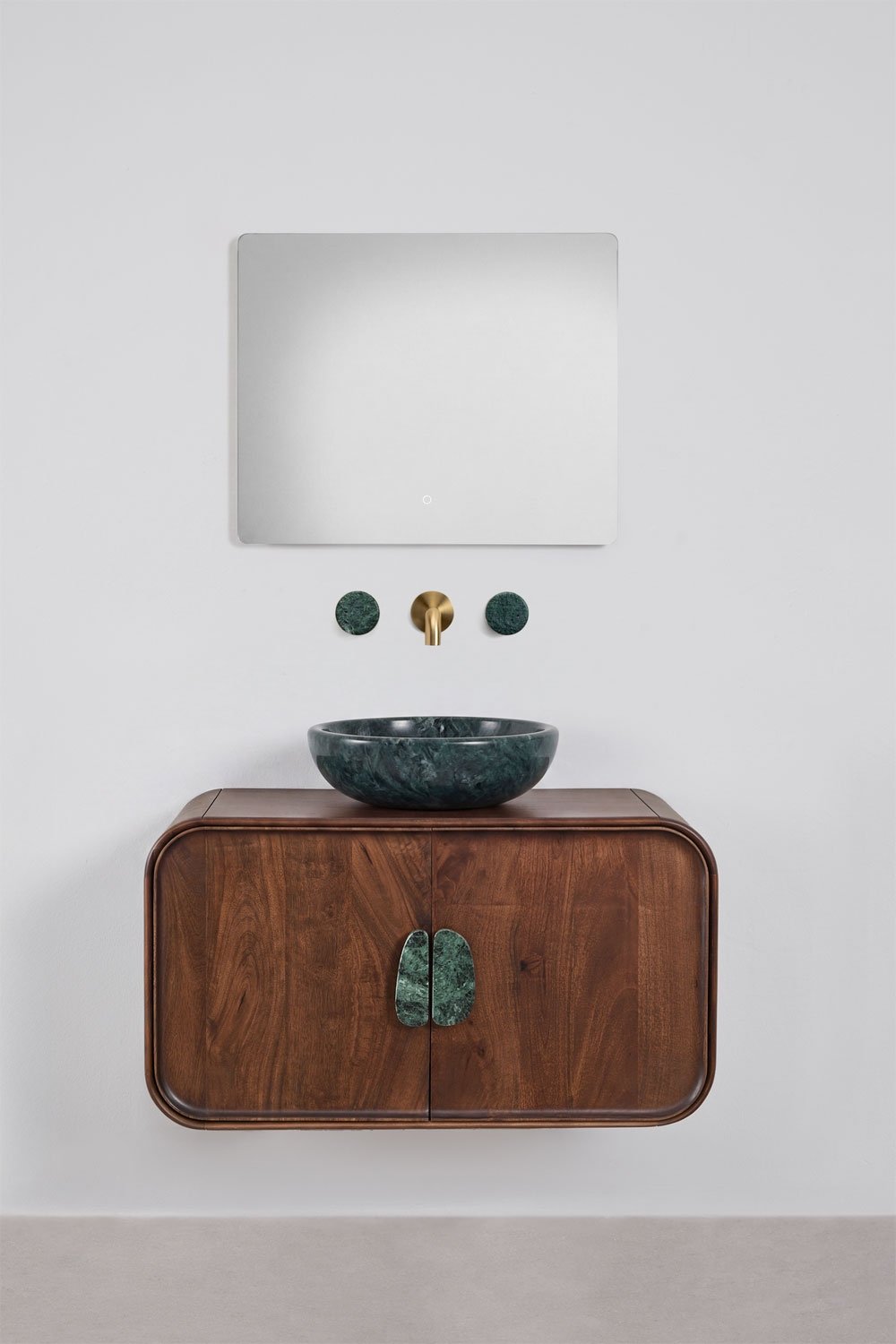 Conjunto de mueble de baño suspendido 95x45 cm en madera de mango y piedra natural Kivalina, imagen de galer&iacute;a 1