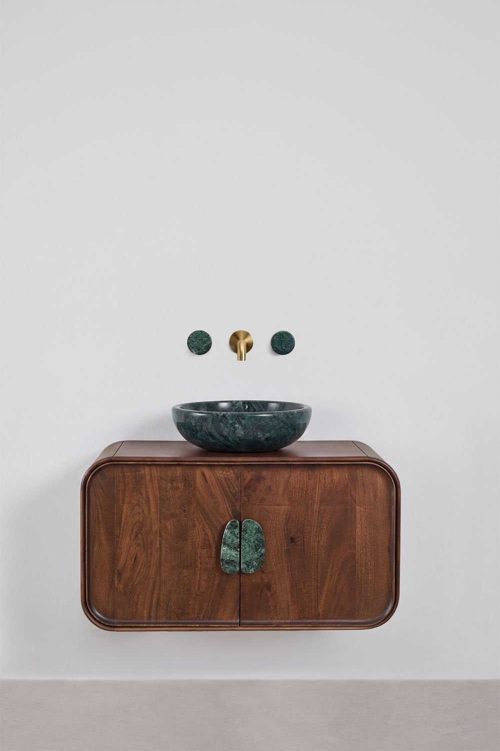 Conjunto de mueble de baño suspendido 95x45 cm en madera de mango y piedra natural Kivalina, imagen de galer&iacute;a 1