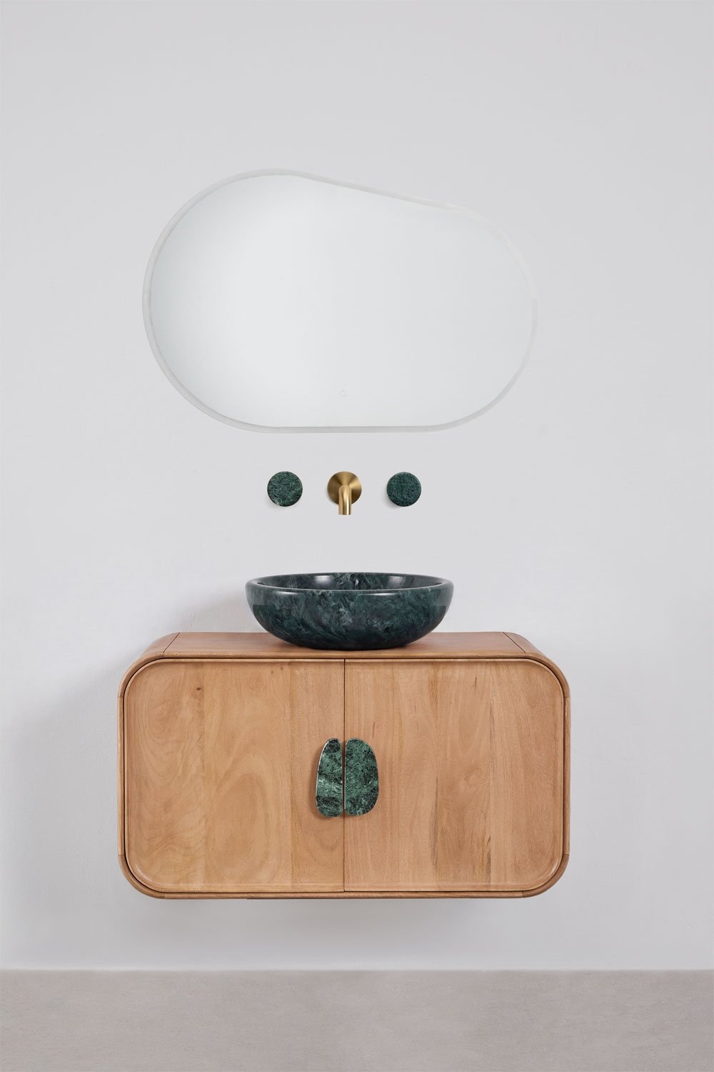 Conjunto de mueble de baño suspendido 95x45 cm en madera de mango y piedra natural Kivalina, imagen de galer&iacute;a 1