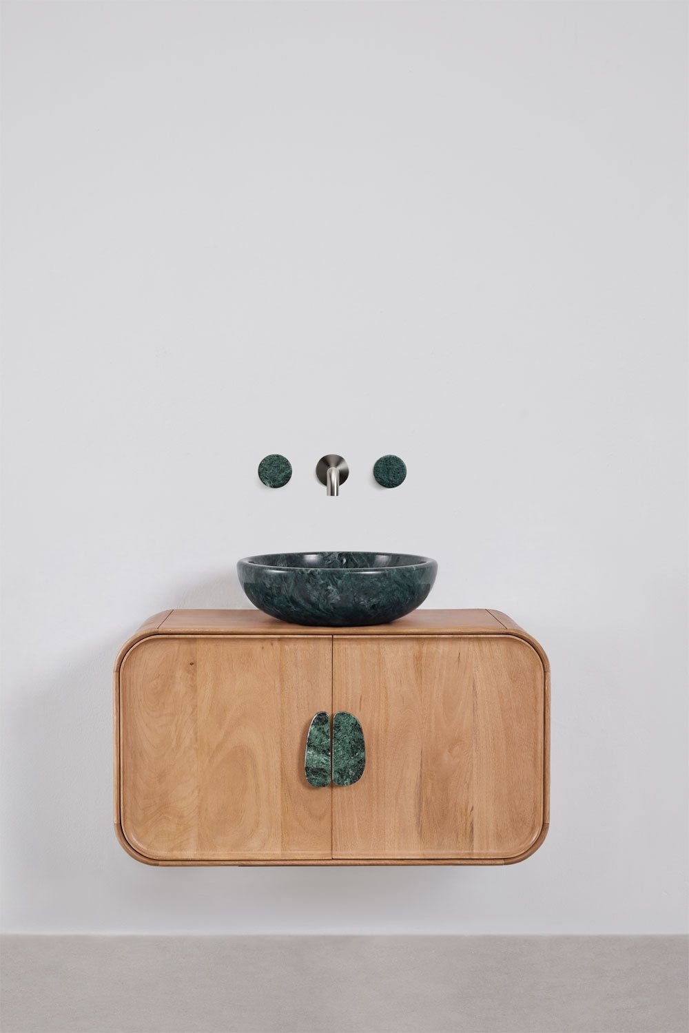 Conjunto de mueble de baño suspendido 95x45 cm en madera de mango y piedra natural Kivalina, imagen de galer&iacute;a 1
