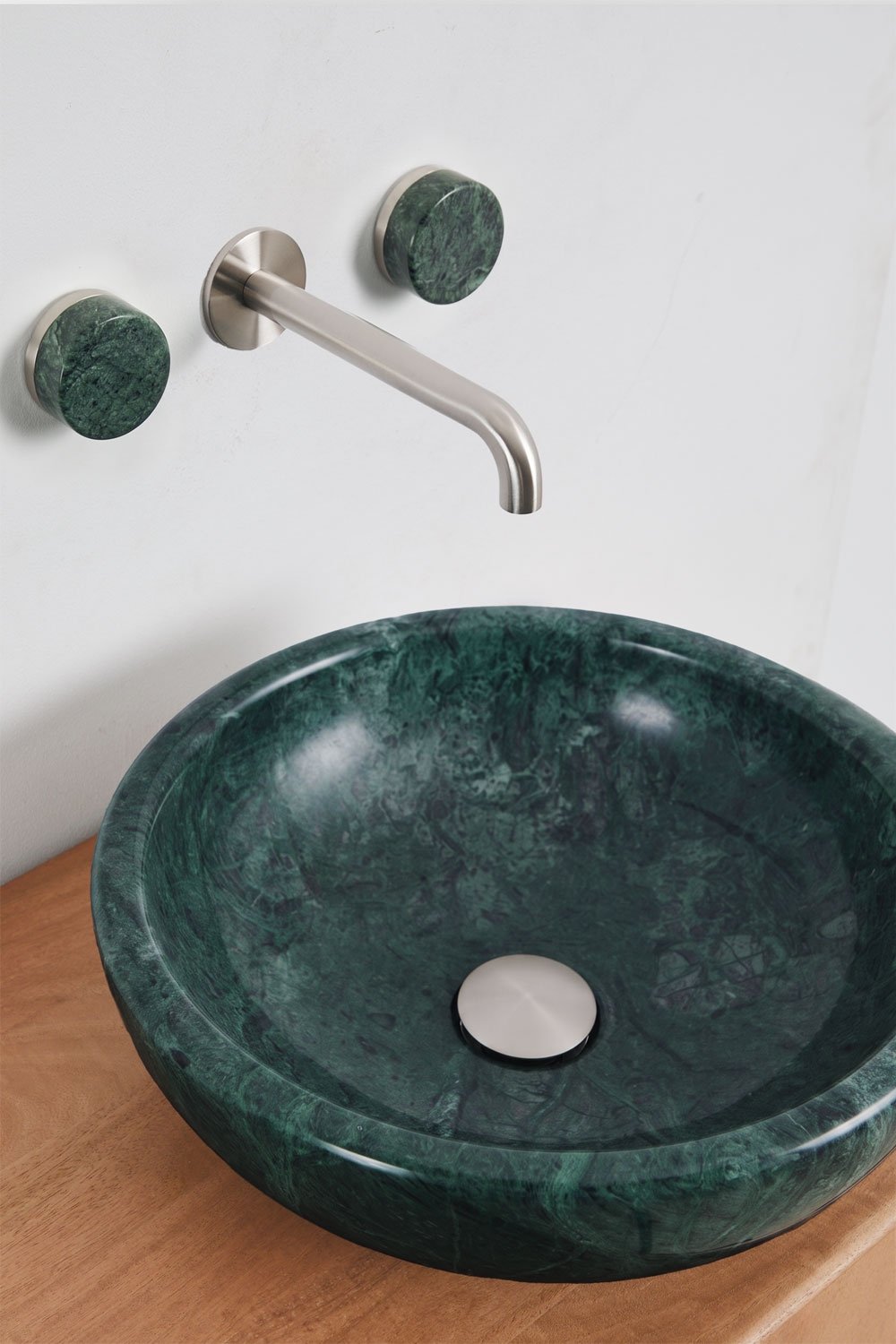 Conjunto de mueble de baño suspendido 95x45 cm en madera de mango y piedra natural Kivalina, imagen de galer&iacute;a 3