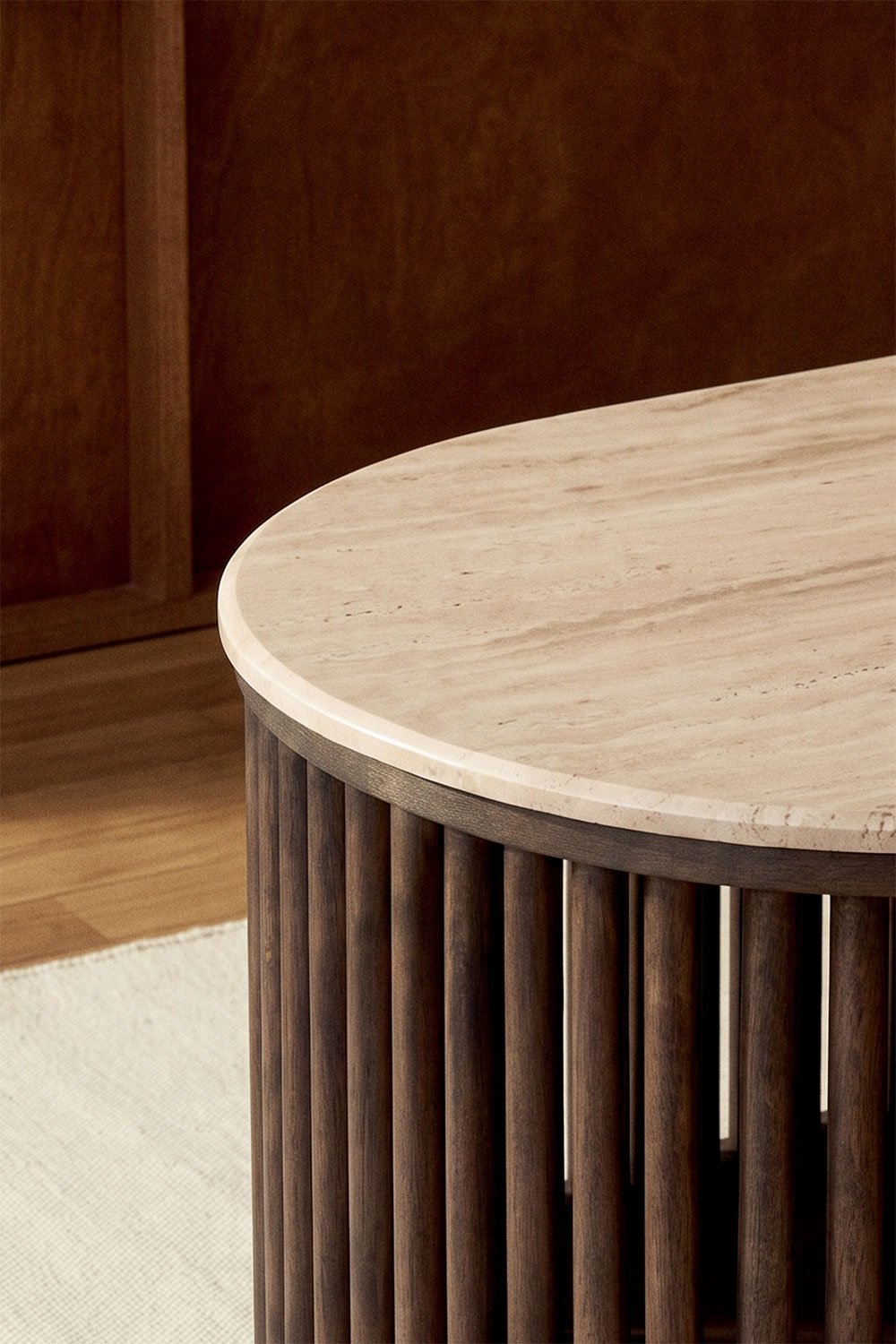 Mesa de centro ovalada 90x50 cm en madera de mango y piedra natural Talix, imagen de galer&iacute;a 2