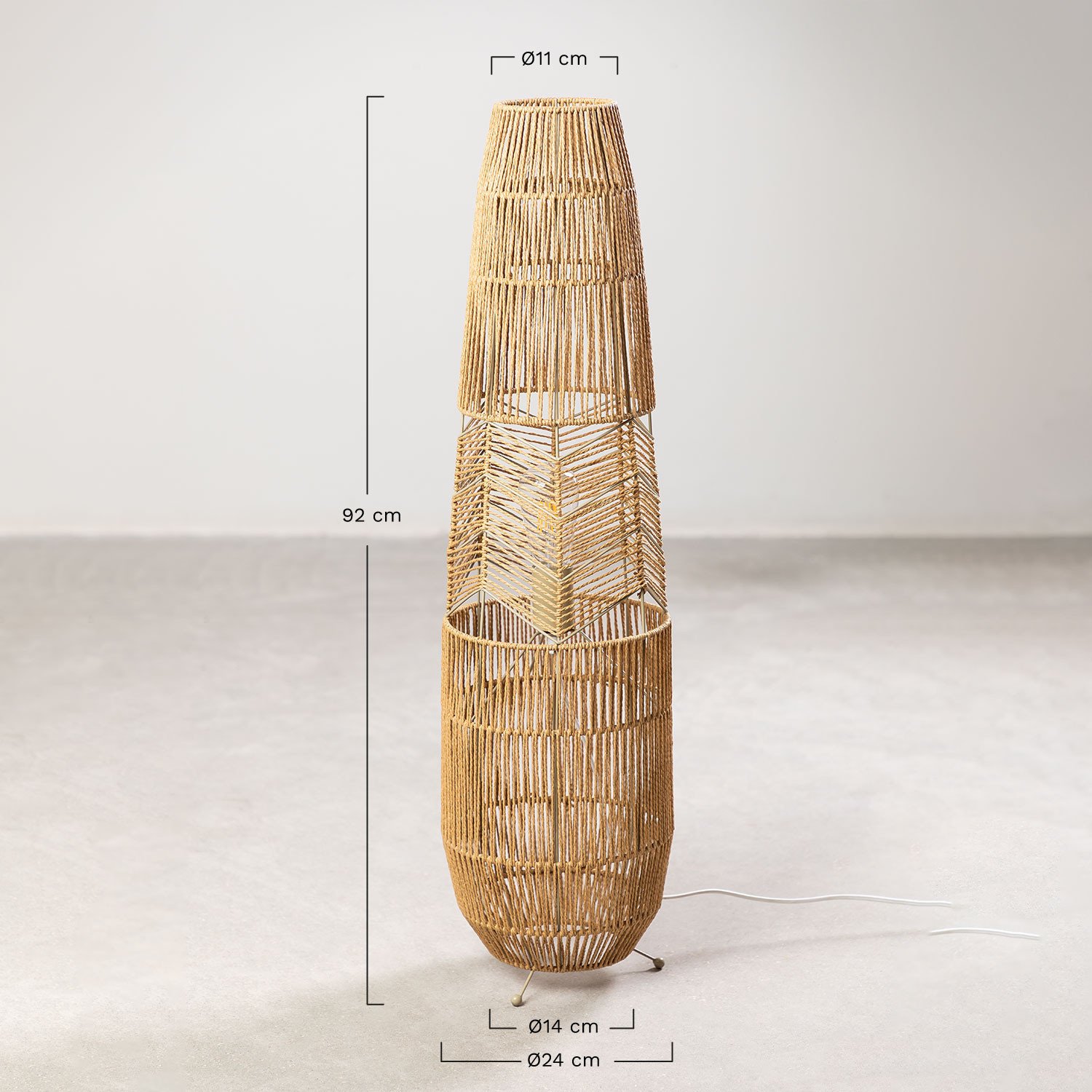 Lampe en papier tressé Menak, mesures