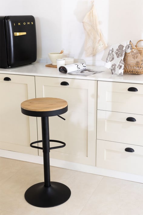 Tabouret haut réglable en acier noir et bois d'orme Bardder - Noir