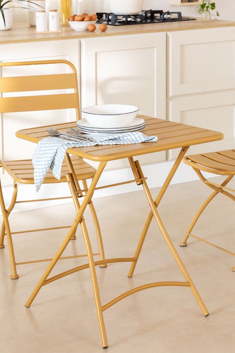 Table de cuisine carrée 60x60 cm pliable en acier Janti - Moutarde