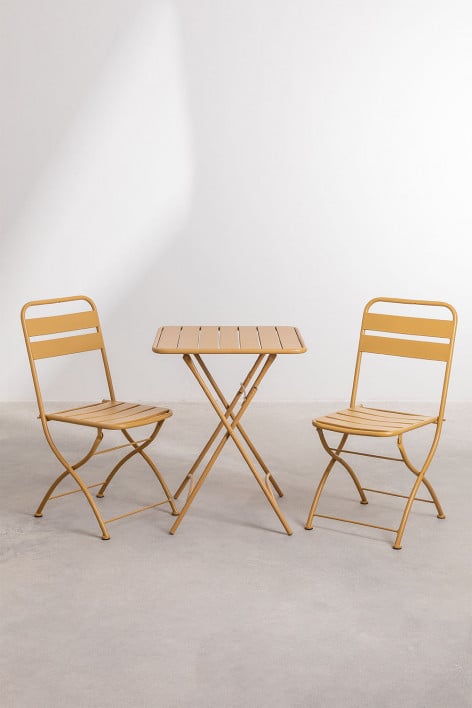 Set de table carrée 60x60 cm pliable et 2 chaises pliantes en acier Janti - Moutarde