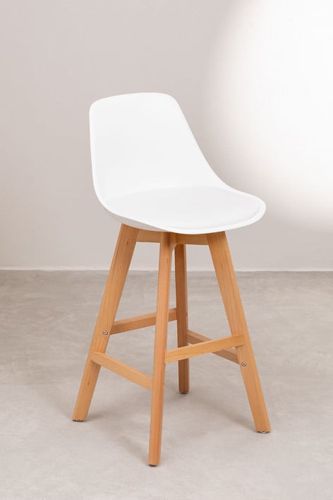 Lot de 2 tabourets hauts 65 cm en bois de hêtre, polypropylène et similicuir blanc Nordic Edition
