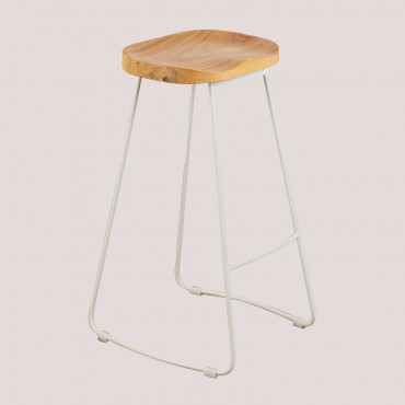 Tabouret Haut En Acier Et Bois D'orme Neicol Blanc & ↑75 Cm - Sklum