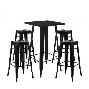 Ensemble Table Haute Et 4 Tabourets Hauts Lix Noir - Sklum