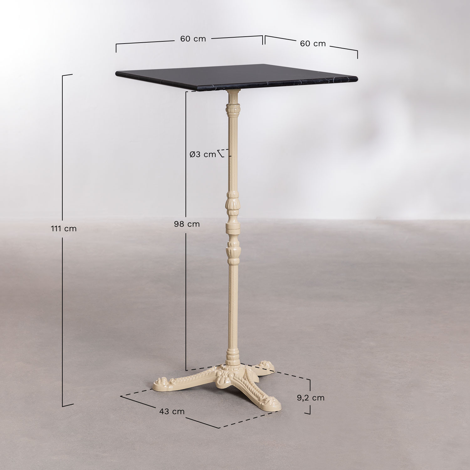 Table Haute de Bar en Marbre Roma , mesures