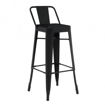 Tabouret Haut Avec Dossier En Acier Mat Lix Noir - Sklum