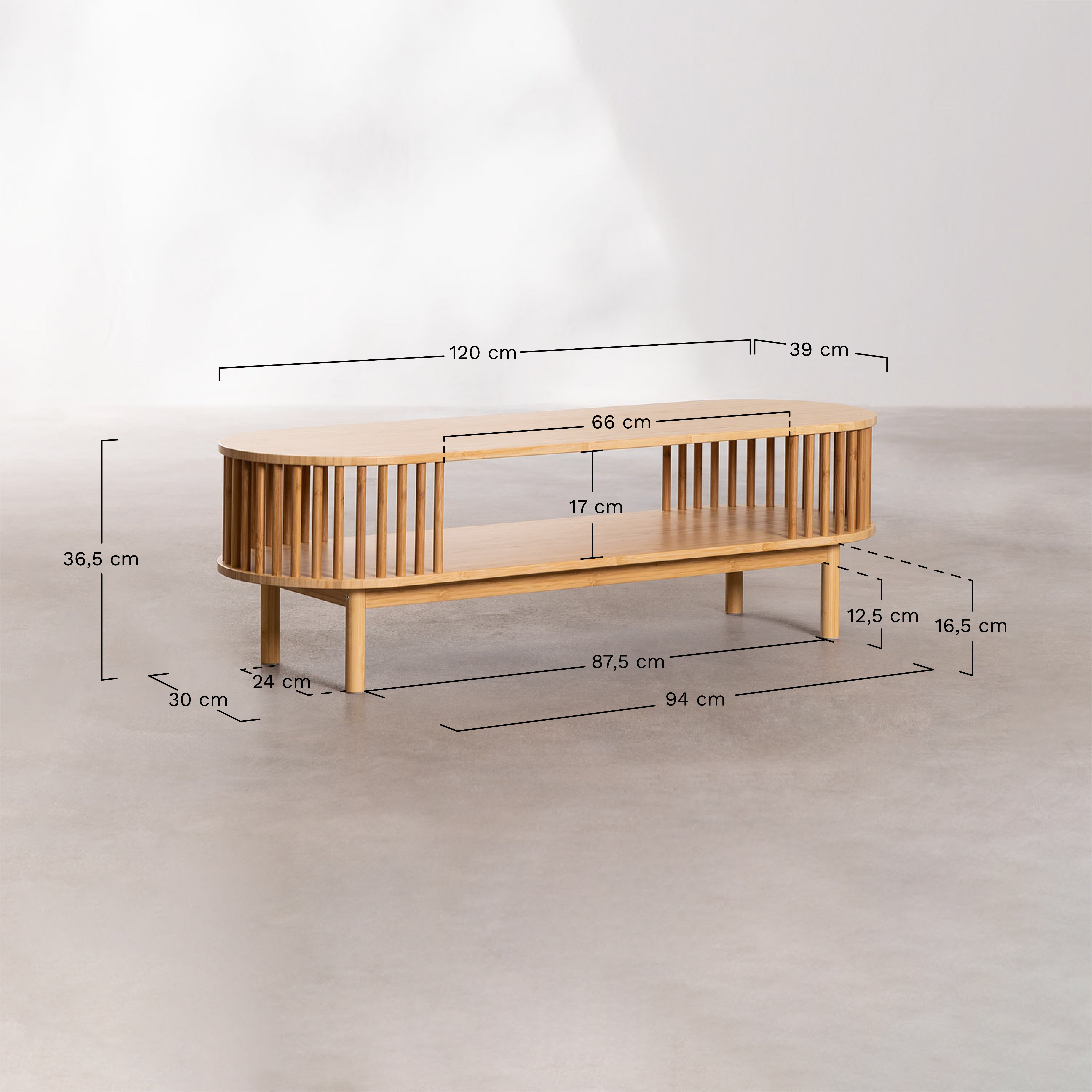 Table basse en bambou Connery, mesures