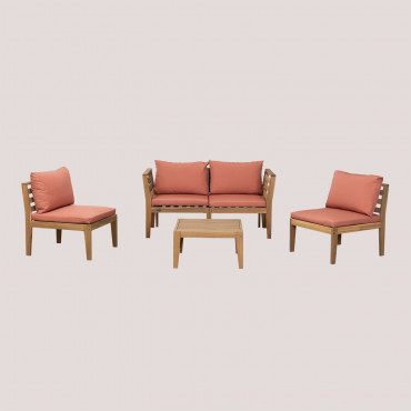 Salon De Jardin Avec Canapé Modulable 4 Pièces Avec Accoudoirs Et Table Basse En Bois D'acacia Filips Terracota - Sklum