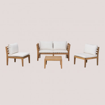 Salon De Jardin Avec Canapé Modulable 4 Pièces Avec Accoudoirs Et Table Basse En Bois D'acacia Filips Blanc Gardenia - Sklum