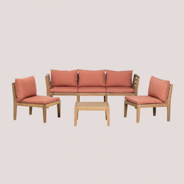 Salon De Jardin Avec Canapé Modulable 5 Pièces Avec Accoudoirs Et Table Basse En Bois D'acacia Filips Terracota - Sklum