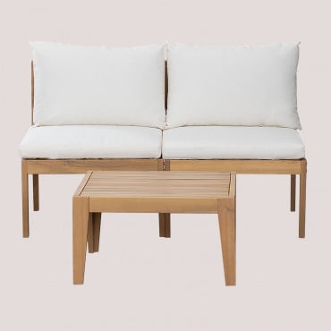 Ensemble De Jardin Avec Canapé Modulable 2 Pièces Et Table Basse En Bois D'acacia Filips Blanc Gardenia - Sklum