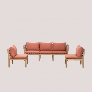 Canapé De Jardin Modulable 5 Pièces Avec Accoudoirs En Bois D'acacia Filips Terracota - Sklum