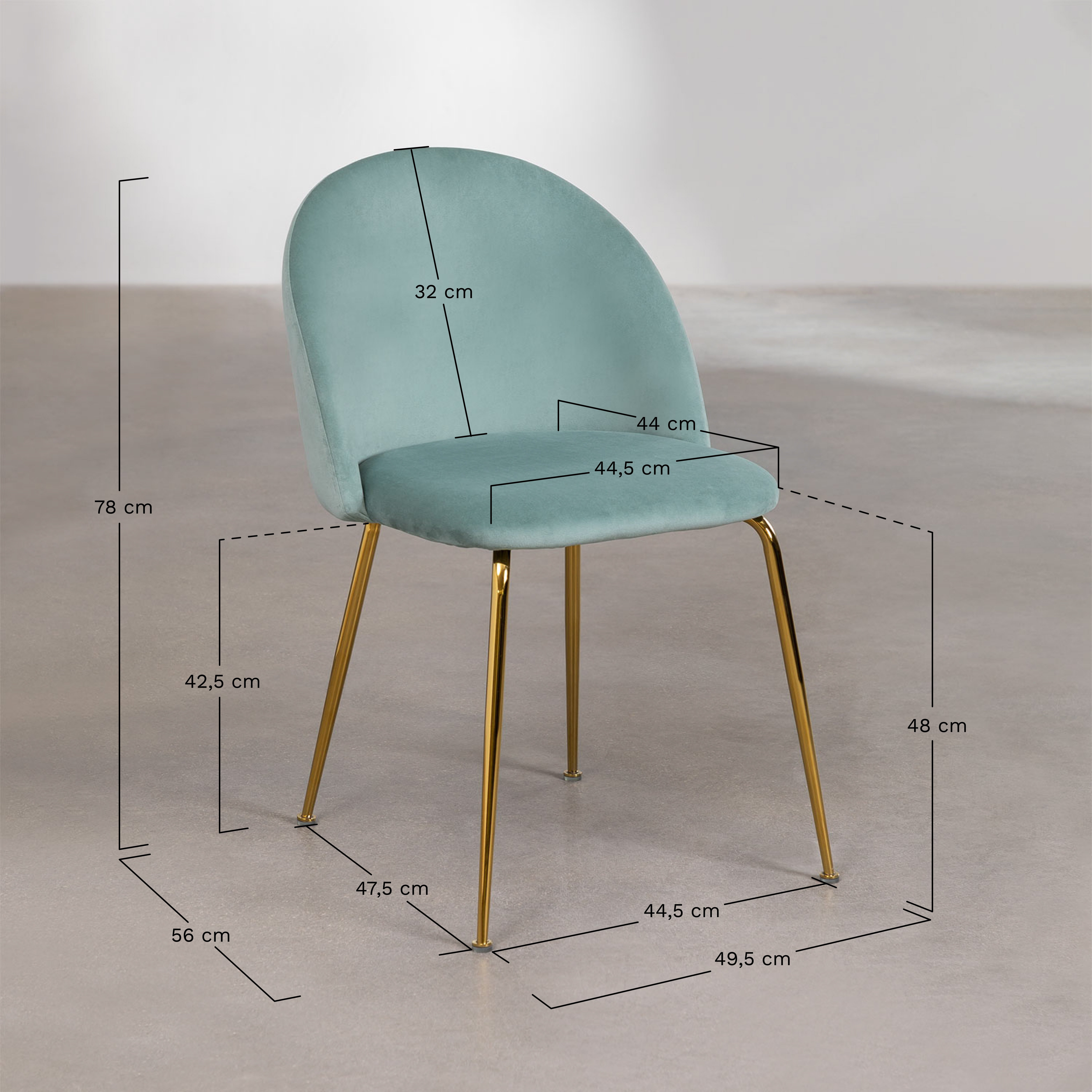 Chaise de salle à manger en velours Kana Design, mesures