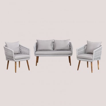 Salon De Jardin Composé D'un Canapé 2 Places Et De 2 Fauteuils En Bois D'acacia Et Corde Tressée Style Barker Gris - Sklum