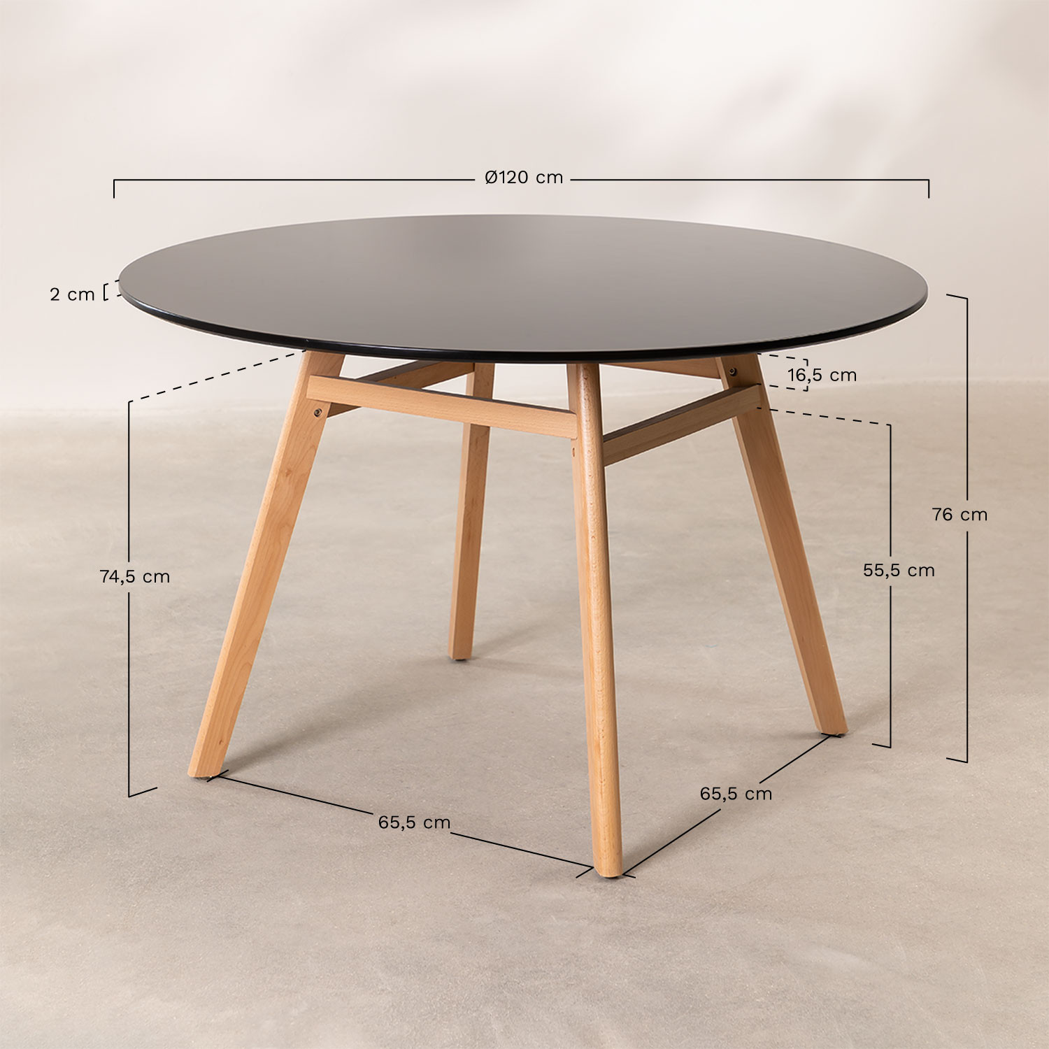 Table de Salle à Manger Ronde en MDF et Bois de Hêtre Scand Nordic, mesures
