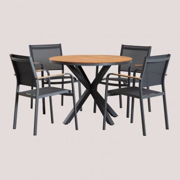 Ensemble Table Ronde Archer (ø100 Cm) Et 4 Chaises De Jardin Gris Graphite - Sklum
