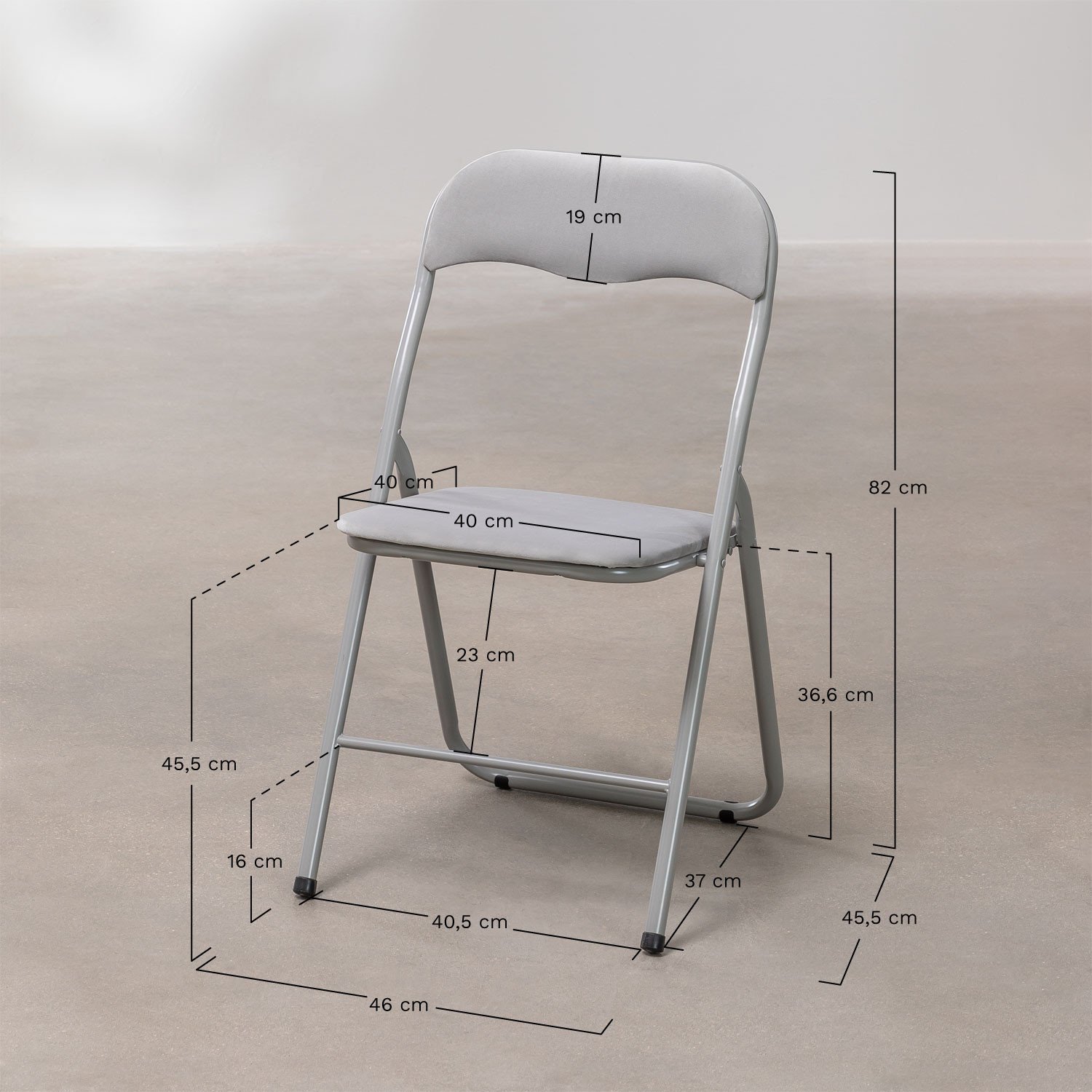 Pack 2 Chaises Pliantes en Velours Iraida, mesures