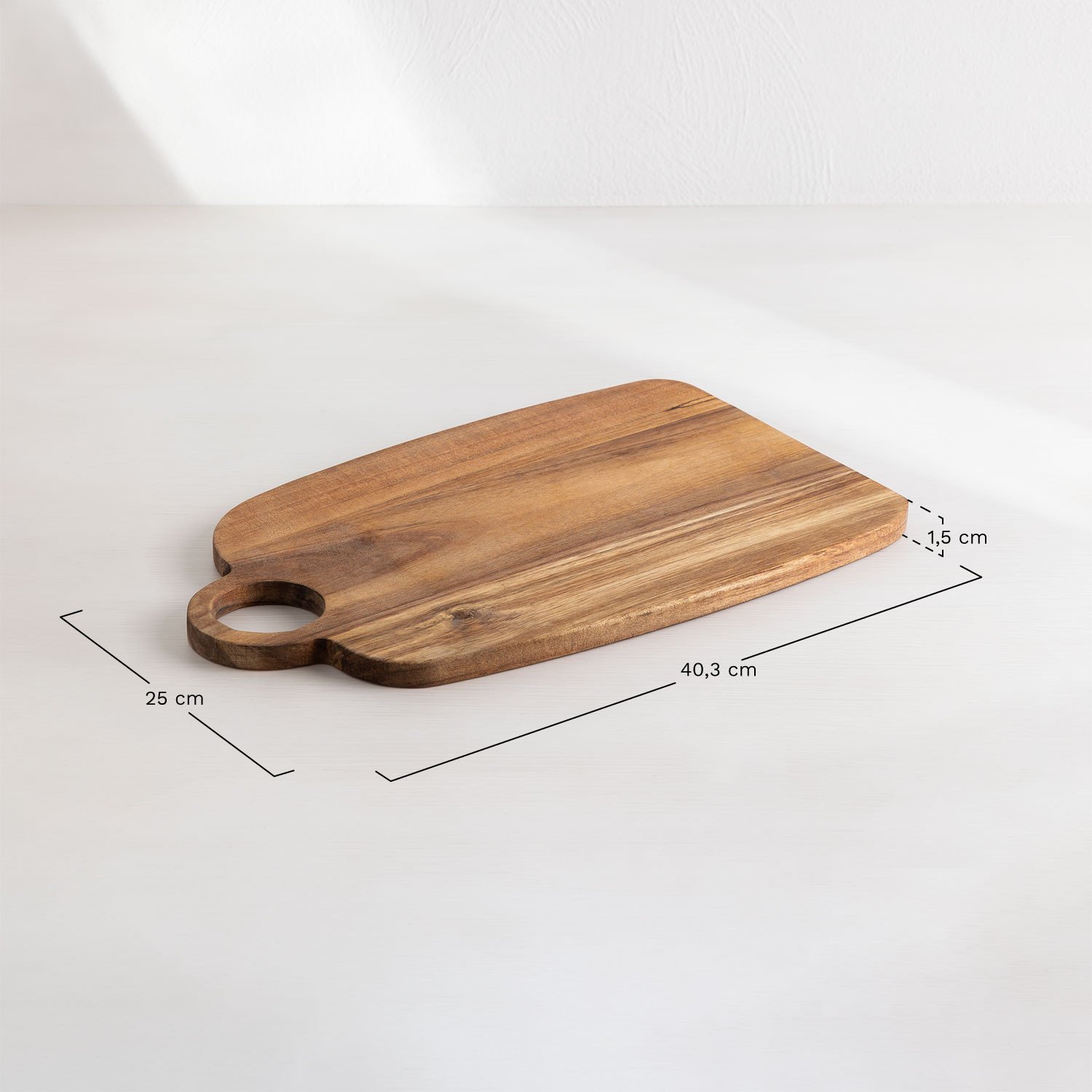 Planche à découper en bois d'acacia Unay, mesures