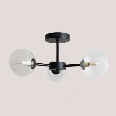 Plafonnier En Fer Avec 3 Boules En Verre Sarka Noir - Sklum