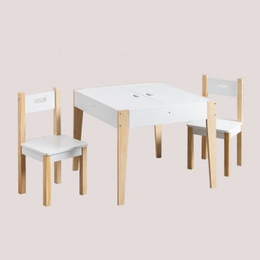 Ensemble Table Ardoise Avec Rangement Et 2 Chaises En Bois Belfy Kids Blanc - Sklum