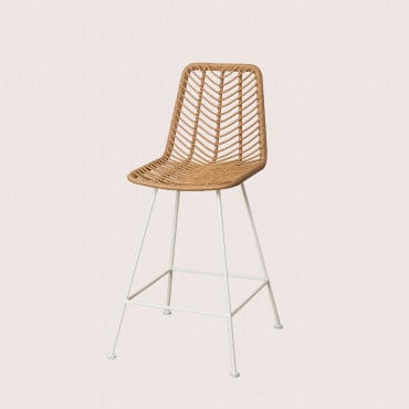 Lot De 2 Tabourets De Jardin Hauts En Rotin Synthétique Gouda Naturel Naturel & ↑65 Cm & Blanc - Sklum
