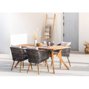 Ensemble avec une Table Rectangulaire en bois (180X90 cm) Yolen et 4 Chaises de Jardin Barker Style