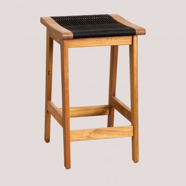 Tabouret Haut 65 Cm En Bois D'acacia Et Corde Tressée Tenay Noir - Sklum