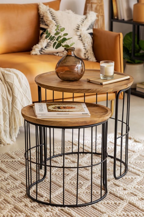 Tables d'appoint gigognes rondes en bois recyclé Ound Style