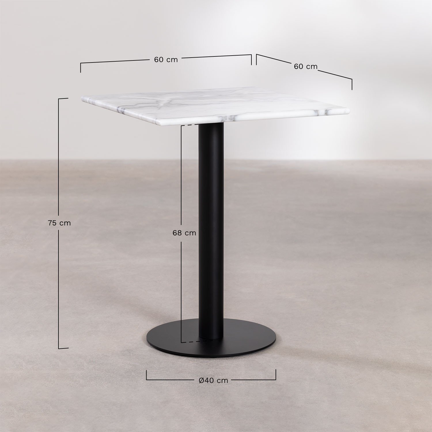 Table de bar carrée en marbre Rocher, mesures